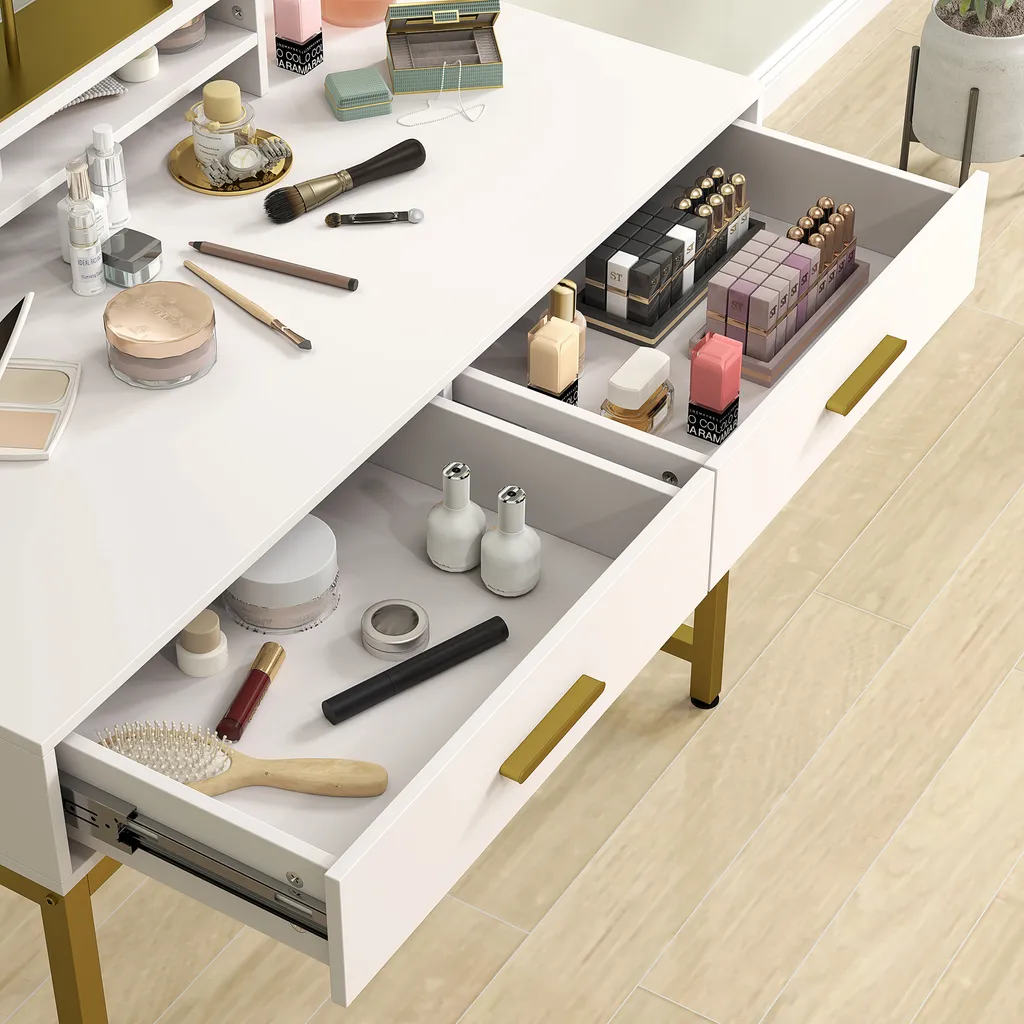 Table de Maquillage Blanche avec Éclairage LED et Miroir Orientable