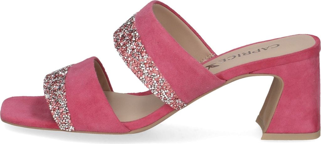 Caprice Damen elegante Pantolette Leder Blockabsatz Glitzer Karreé 9-27209-42, Größe:38 EU, Farbe:Pink