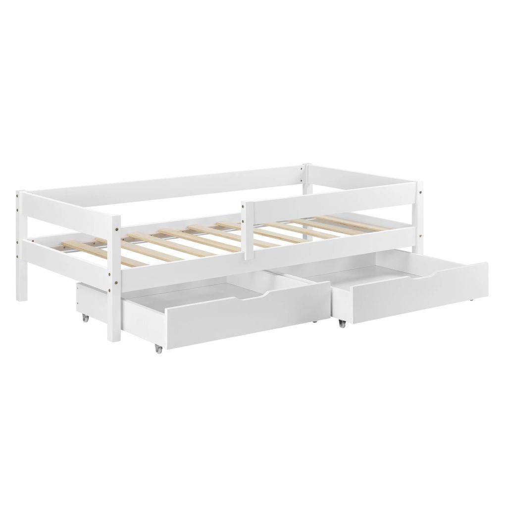 In And OutdoorMatch Kinderbett Jazmyne - mit Fallschutz - und 2 Schubladen - 90 x 200 cm - weiß - Fichtenholz und Spanplatte - für Mädchen - fü...