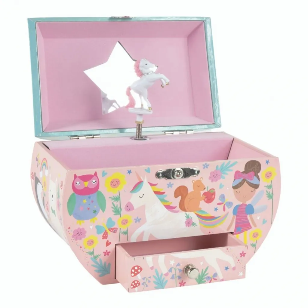 Boîte à bijoux musicale ovale arc-en-ciel en bois pour enfant