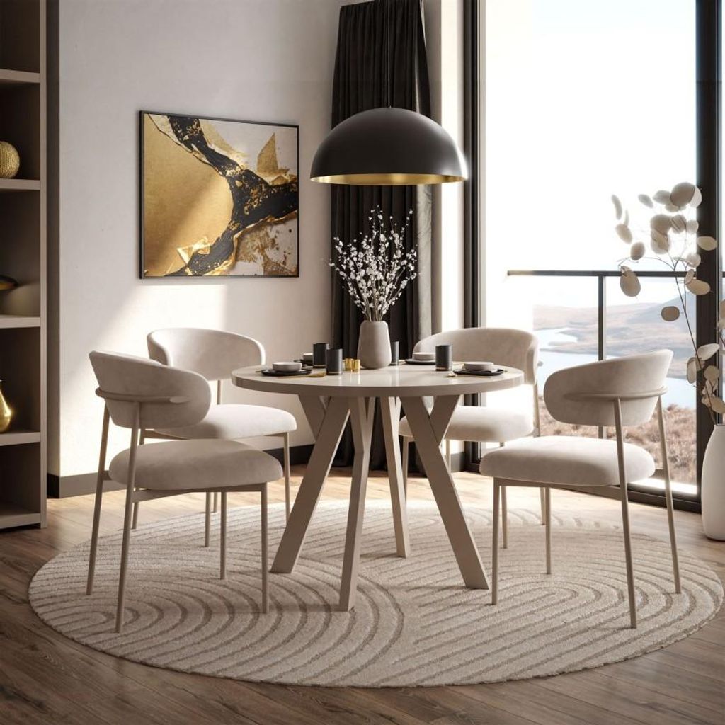 Esszimmer-Set VOLTA GLOSS mit vier Stühlen, Farbe der Beine – Kaschmir, Farbe der Tischplatte – Kaschmir Glanz