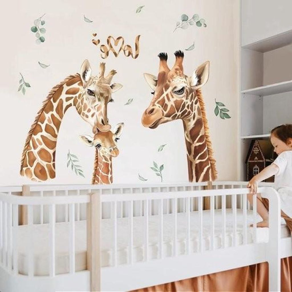 Wandaufkleber mit Dschungeltieren und Giraffenmotiv – Wanddekoration – Geeignet für Kinderzimmer – 1 Stück – Mehrfarbig