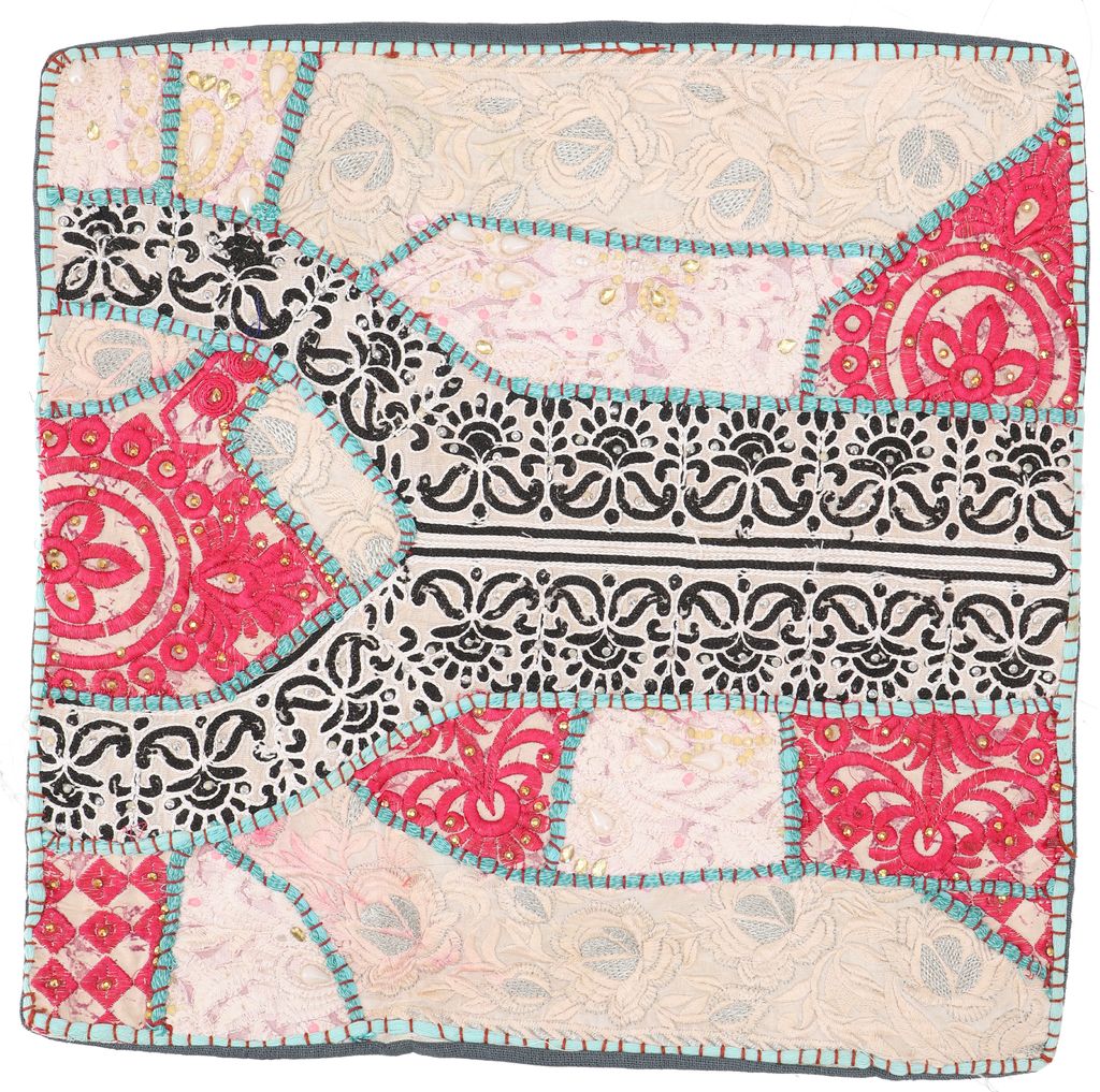 Patchwork Kissenhülle, Dekokissen Bezug aus Rajasthan, Einzelstück - Muster 41, Mehrfarbig, Baumwolle, 40*40*1 cm, Zierkissen, Dekokissen, Sofaki...