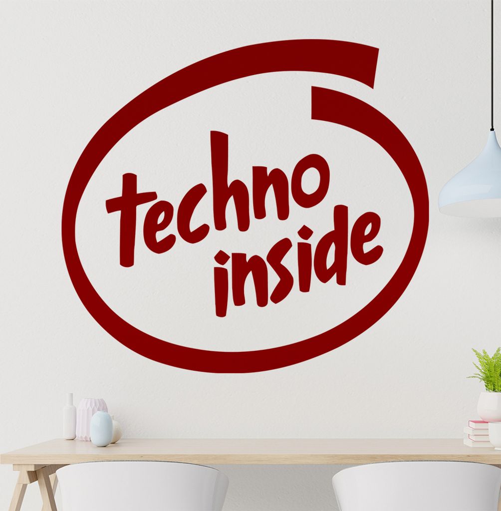 techno inside Wandtattoo in 6 Größen - Wandaufkleber Wall Sticker - Dekoration, Küche, Wohnzimmer, Schlafzimmer, Badezimmer