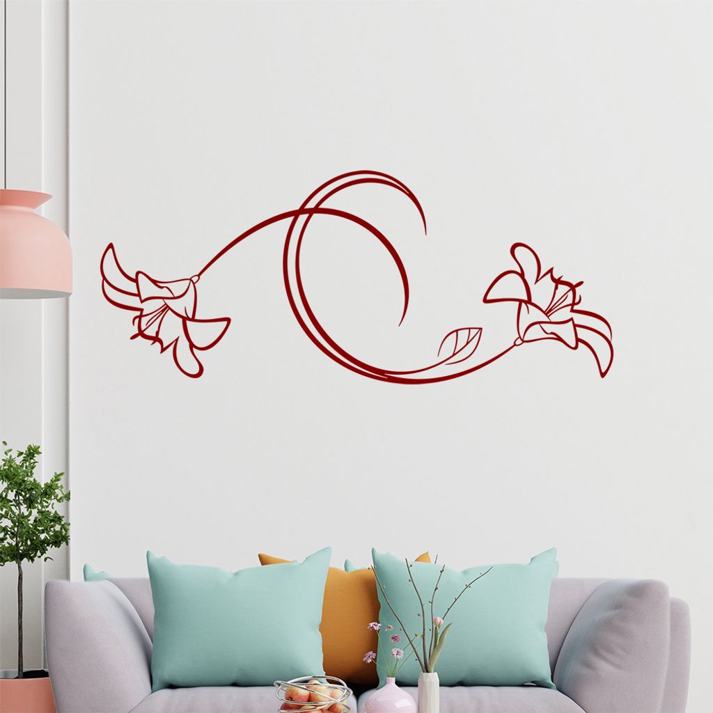 Blumen - Linien Wandtattoo in 6 Größen - Wandaufkleber Wall Sticker - Dekoration, Küche, Wohnzimmer, Schlafzimmer, Badezimmer