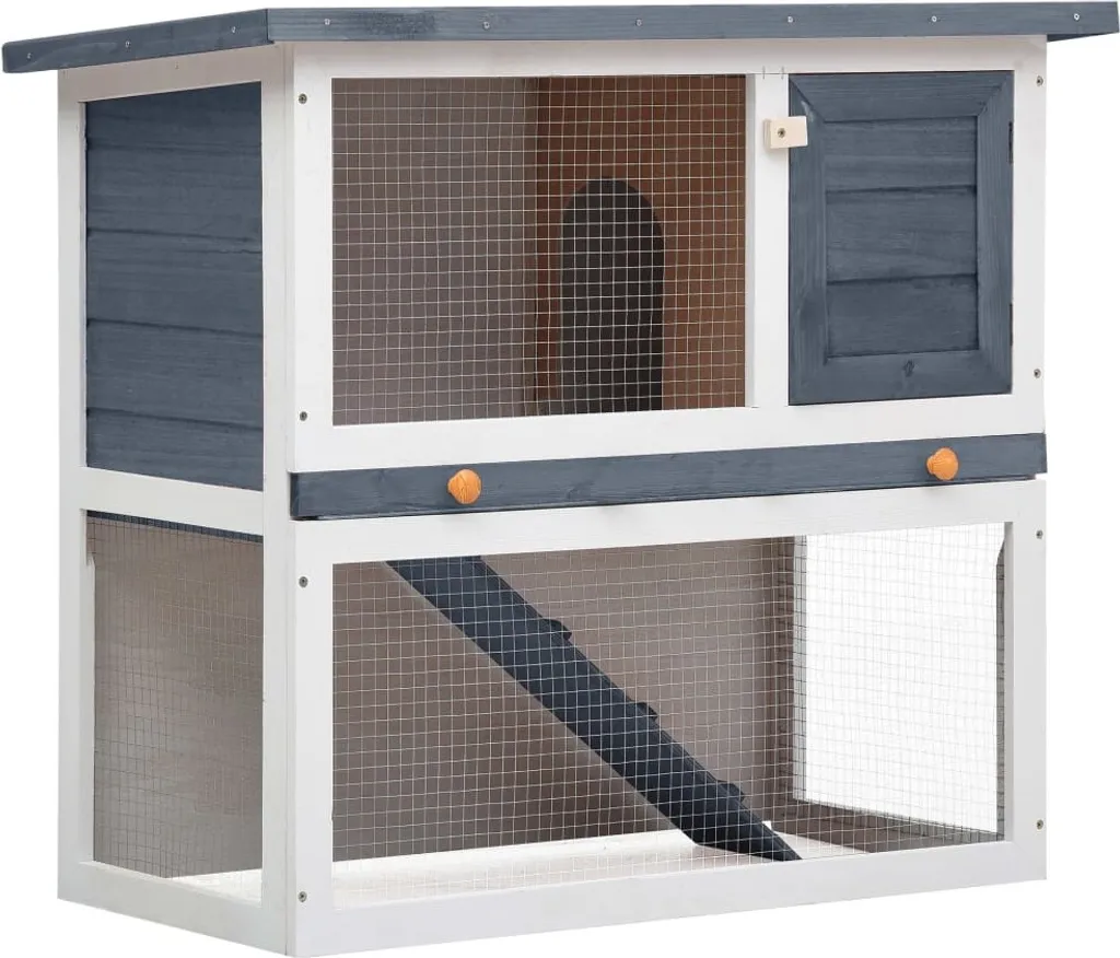Petit Clapier Gris en Bois 1 Porte - Enclos pour rongeurs de jardin