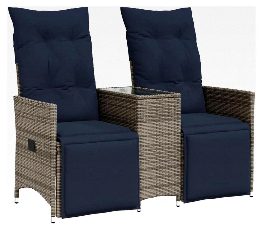 Gartensofa mit 2 Sitzen und Tisch - PE-Rattan Grau, UV-beständig, 130x59x92 cm