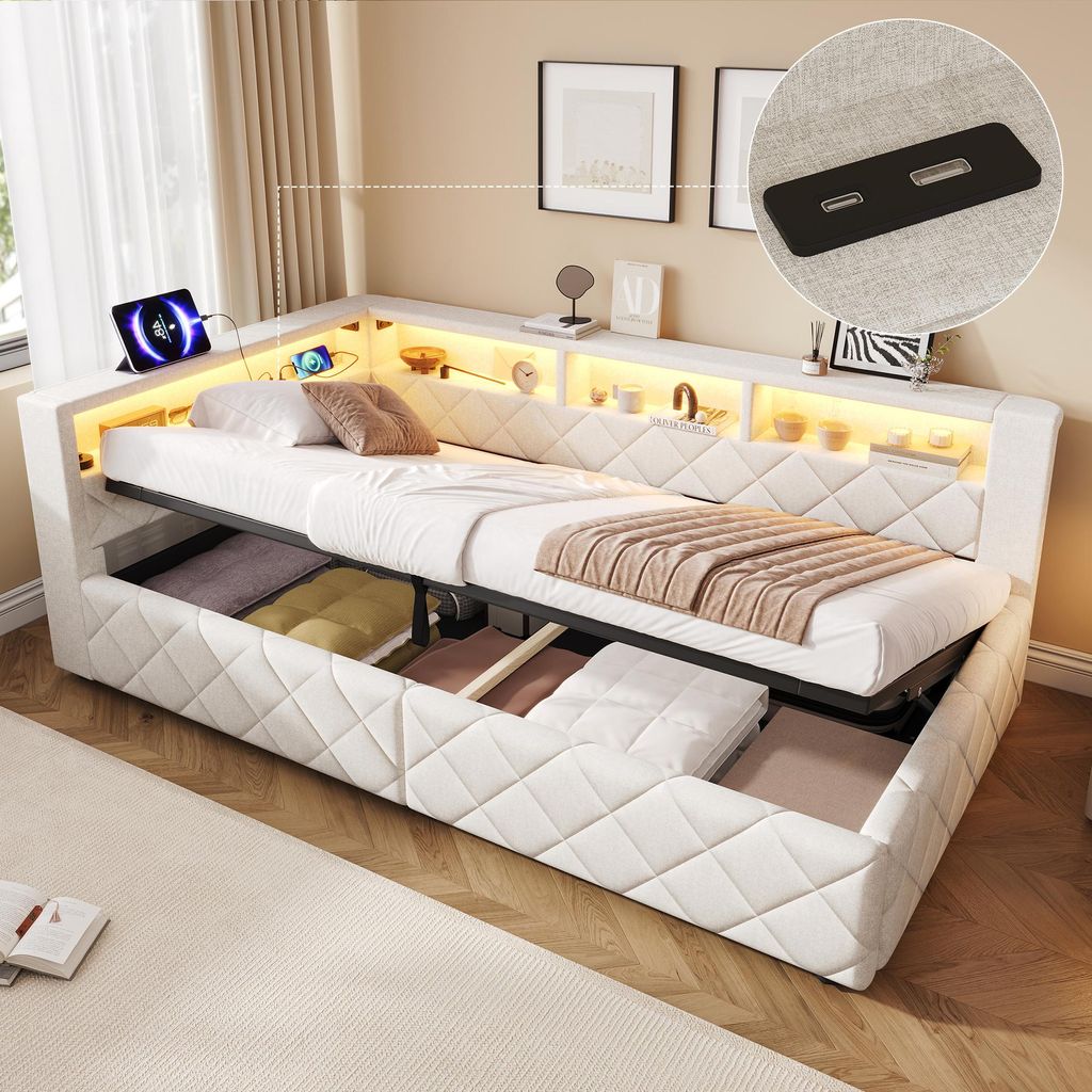 Sofá cama de 90x200 cm, con espacio de almacenamiento Imagen del producto 