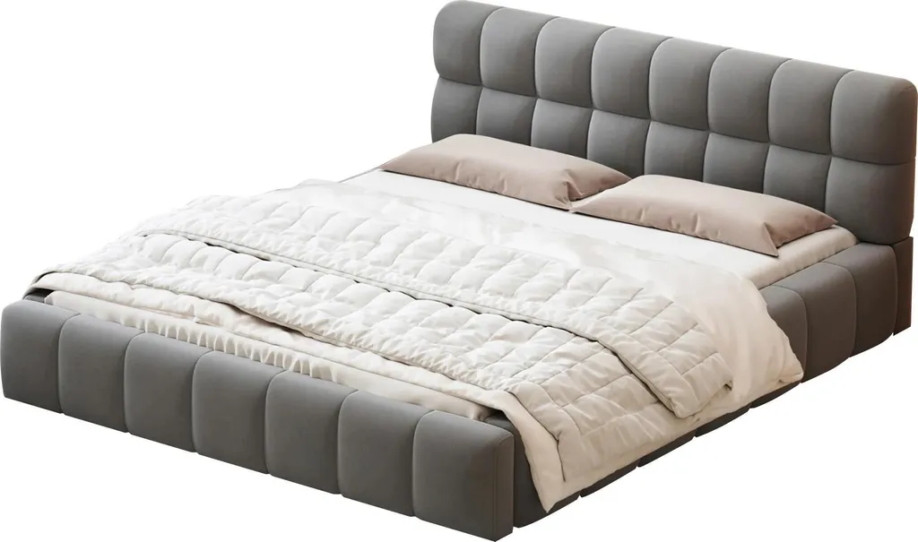 Lit double 140x190 gris foncé avec rangement pour optimiser l'espace