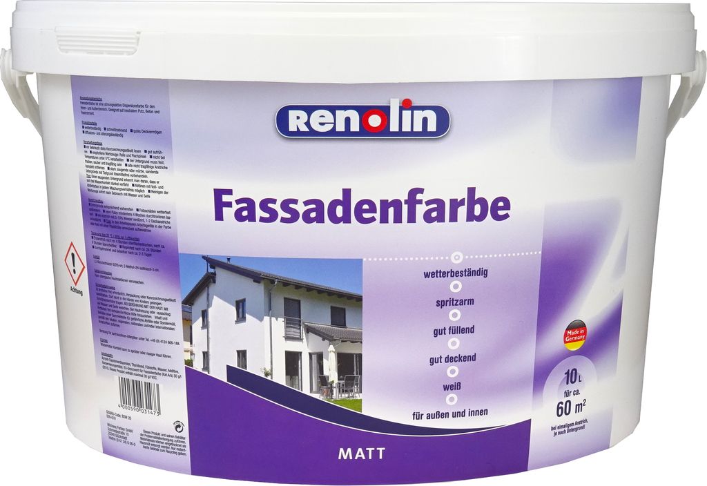Renolin Fassadenfarbe matt, 10 l, Weiß Produktbild 