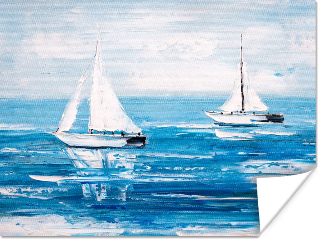 MuchoWow Poster Malerei - Ölfarbe - Boot - Wasser 160x120 cm - Foto Plakat