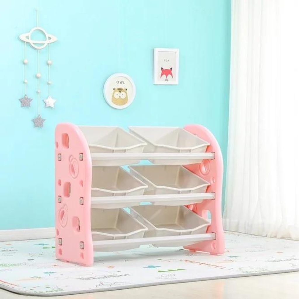 Dreistöckiges Spielzeugregal aus Kunststoff, rosa