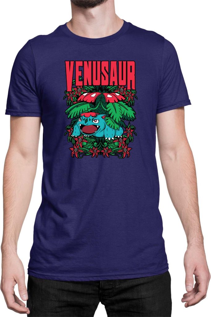 Herren T-Shirt Japan Anime Manga Pokemon Venusaur, Man 2XL / Dunkelblau