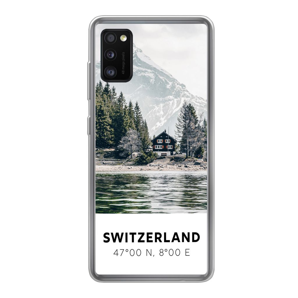MuchoWow Handyhülle Schutzhülle Hülle für Samsung Galaxy A41 Schweiz - Berg - Chalet Silikon Softcase Handy Hülle - Mobiltelefon