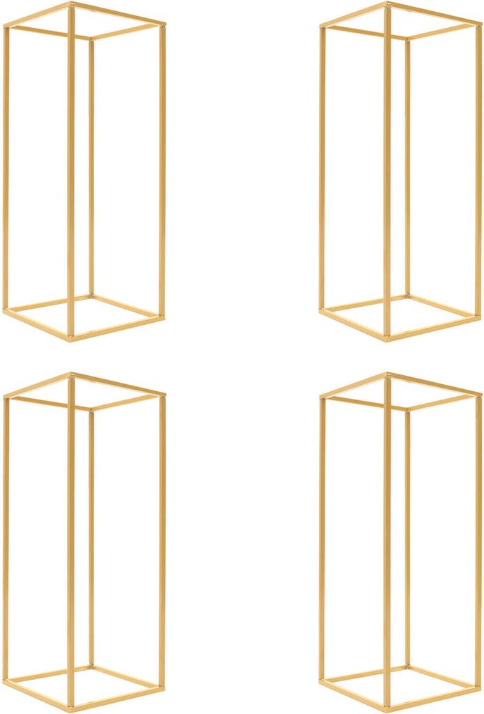 Four identical gold-colored geometric stands are arranged in a 2x2 grid against a white background.