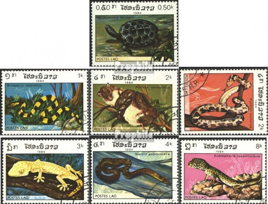 Briefmarken Laos 1984 Mi 773-779 (kompl.Ausg.) gestempelt Reptilien