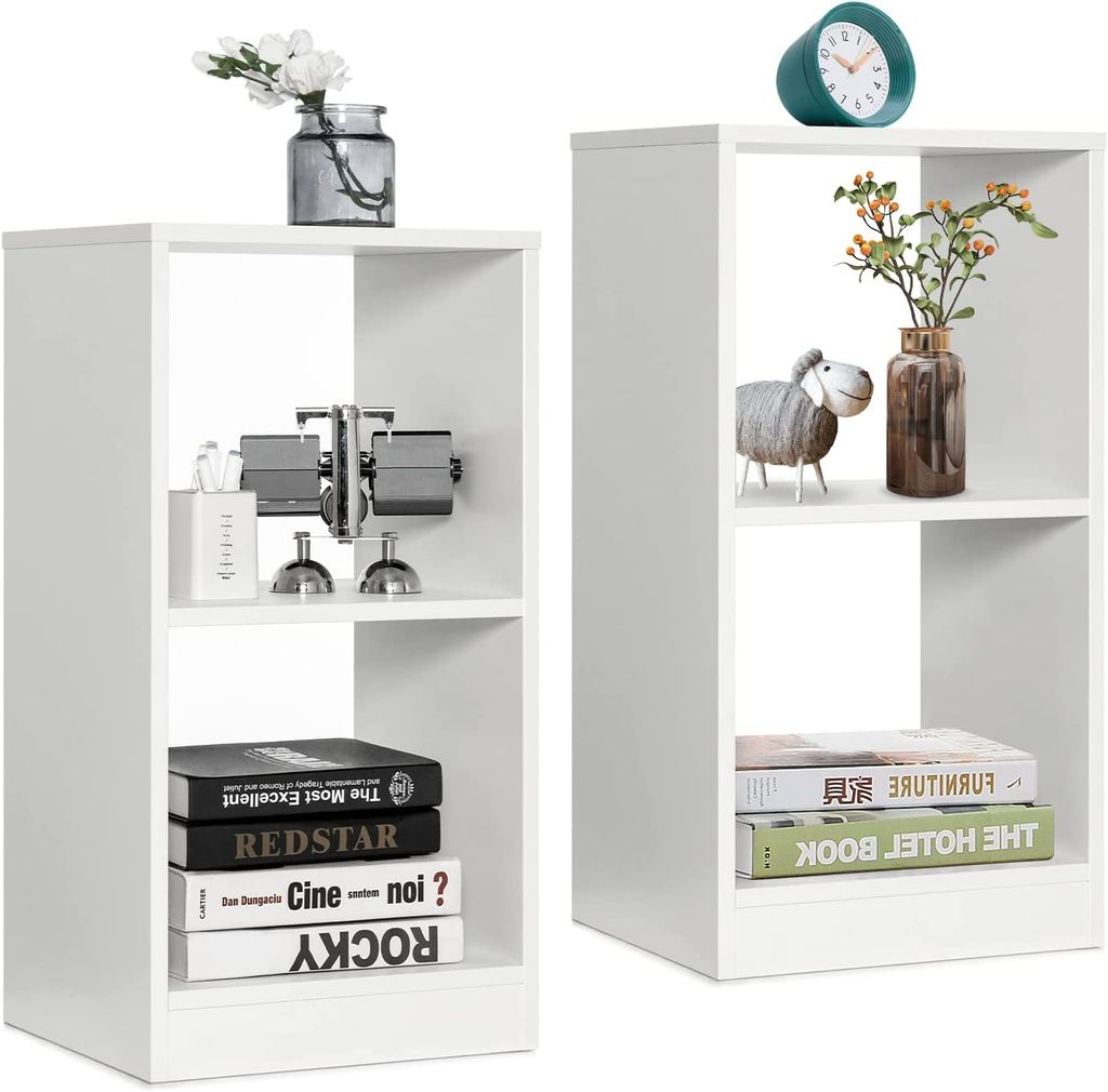 GOPLUS 2-teiliges Bücherregal Set, 2-stöckiges Holzregal Set mit Anti-Kipp, offener Bodenschrank für kleinen Raum, Würfelregale für Schallplat...