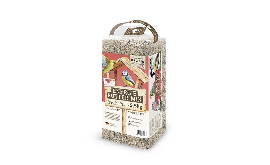 1 x 9,5kg Delicia Energie Futter Mix, Streufutter für Vögel, Vogelfutter, Ganzjahres Futter, Wildvogelfutter mit Beeren, schalenfrei ohne Ambrosia