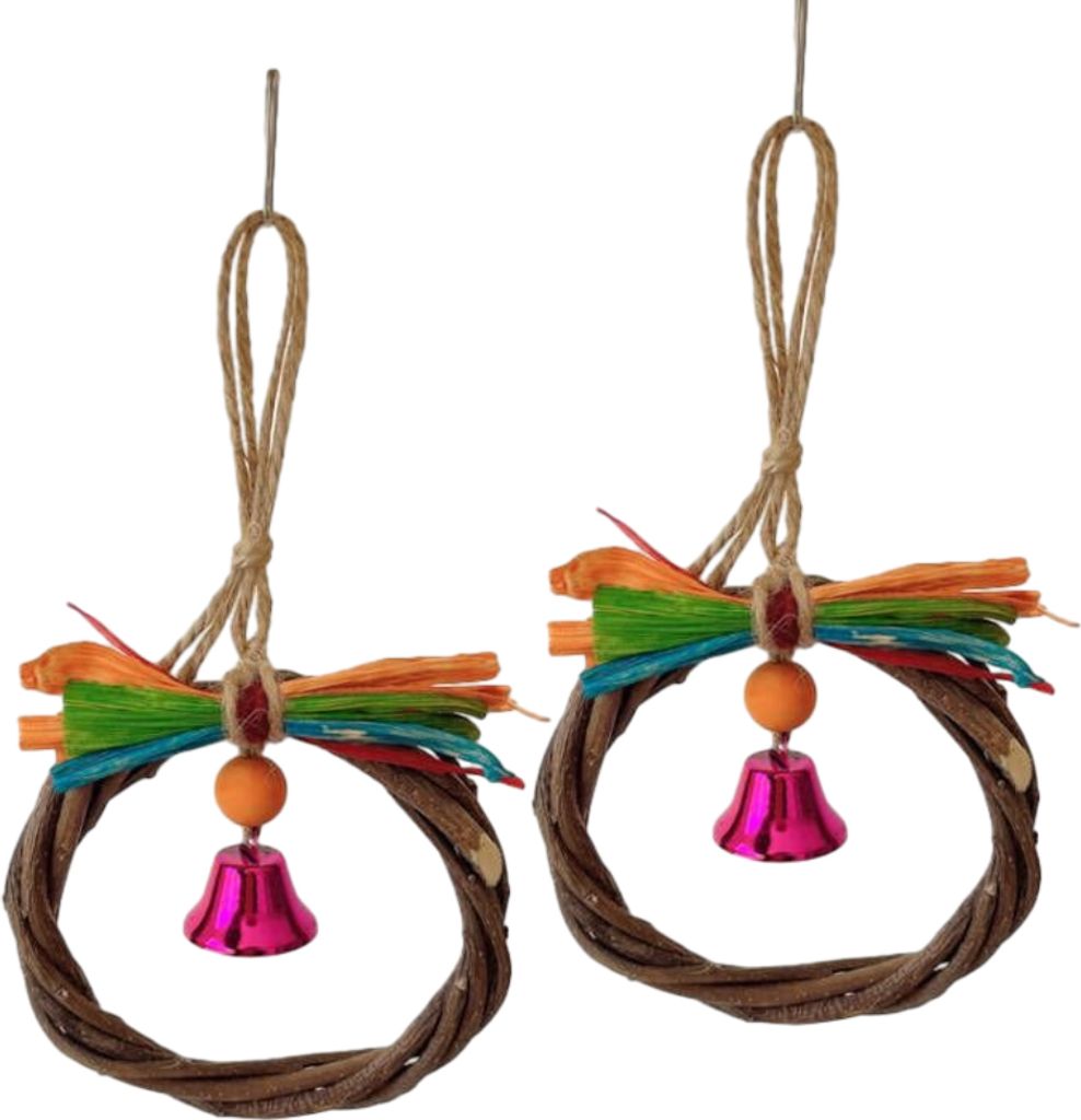 2Pcs Natürlichen Apfel Holz Vogel Schaukel Ring, Vogelkäfig Schaukel Barsch Hängende Spielzeug Mit Glocken Für Papagei Nymphensittiche Wellensi...