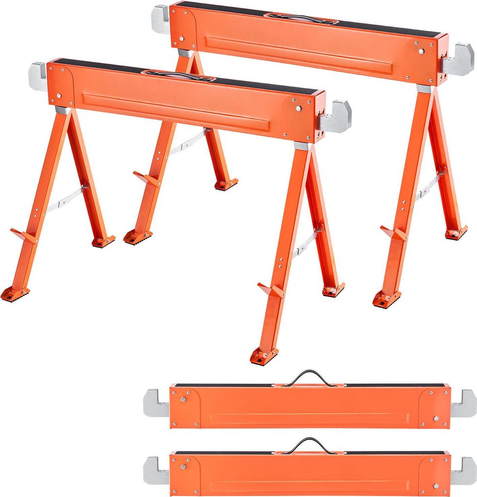 SucceBuy Unterstellbock 2er-Set, Arbeitsböcke mit 600 kg Tragkraft, klappbare Sägeböcke mit rutschfesten Füßen, tragbare Klappböcke für Holz...