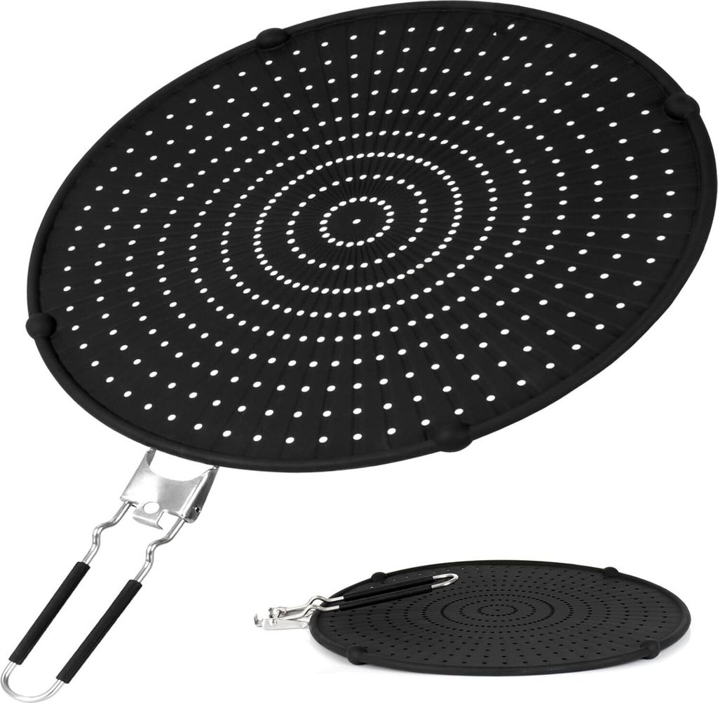 Silikon Spritzschutz Pfannen mit Klappbarem Griff, 33 cm Mehrzweck Pfannen Spritzschutz, Hitzebeständige Spritzschutz für Pfannen, Pfannenspritzs...