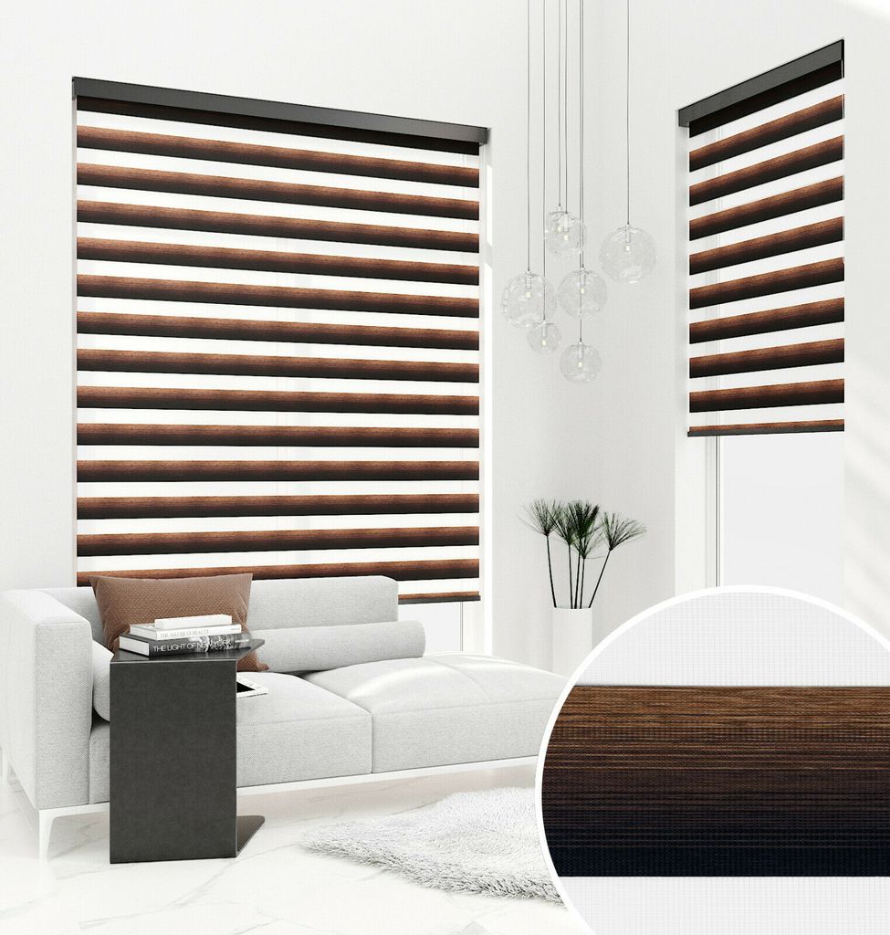 PREMIUM DOPPELROLLO BH3104 BRAUN OMBRE mit Alu Kassette (150x220 cm, Kassettenfarbe: silber matt)