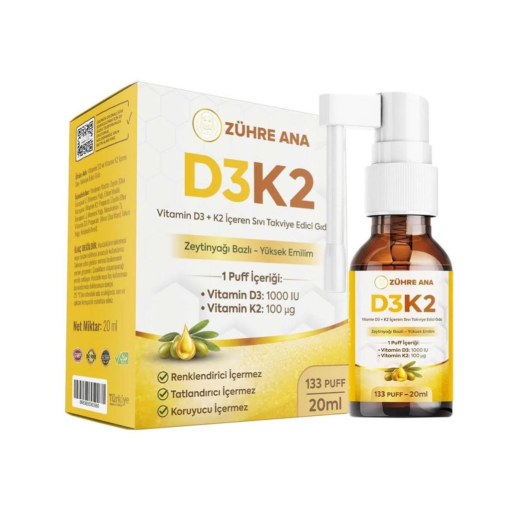 Vitamin D3-K2-Spray – Zuhre Ana Hochresorbierbares D3-+K2-Präparat