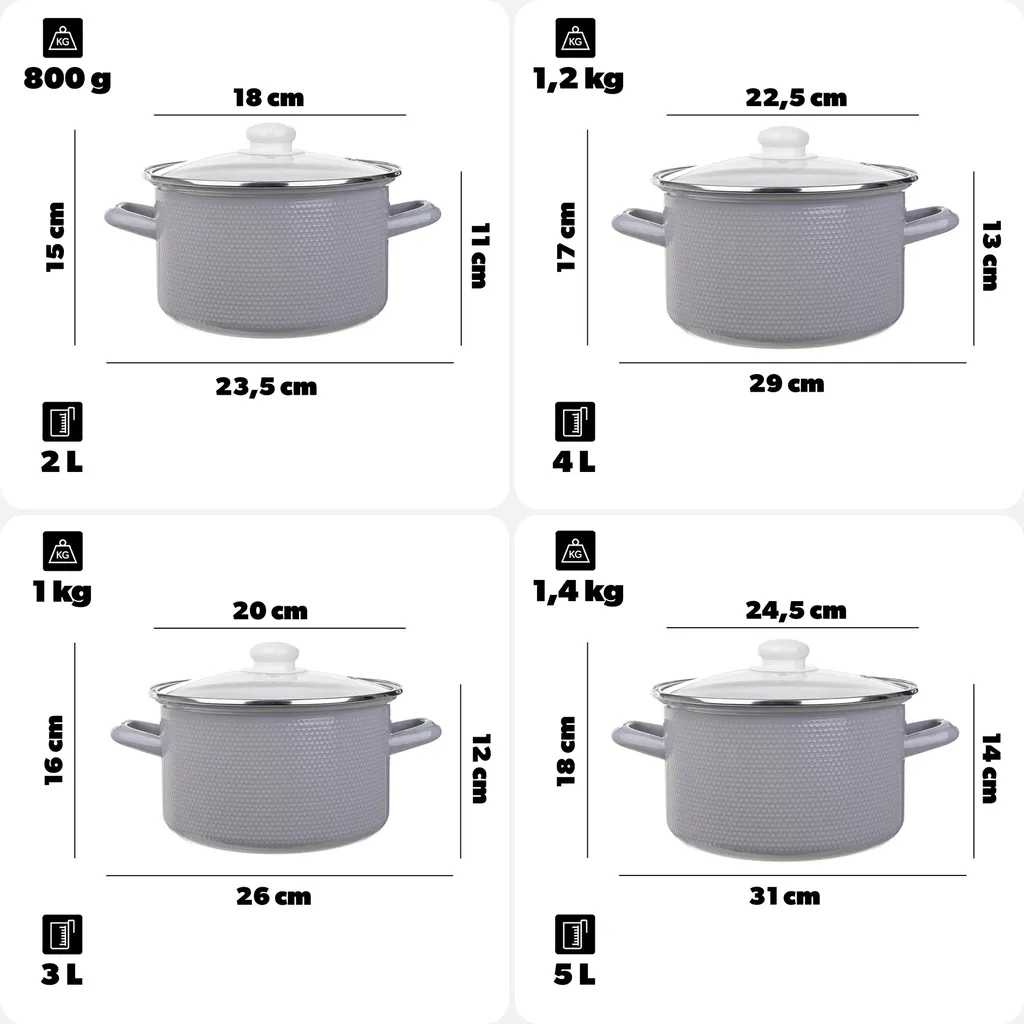 Set 4 Pentole Smaltate KADAX Vintage Style | Coperchi in Vetro - 2