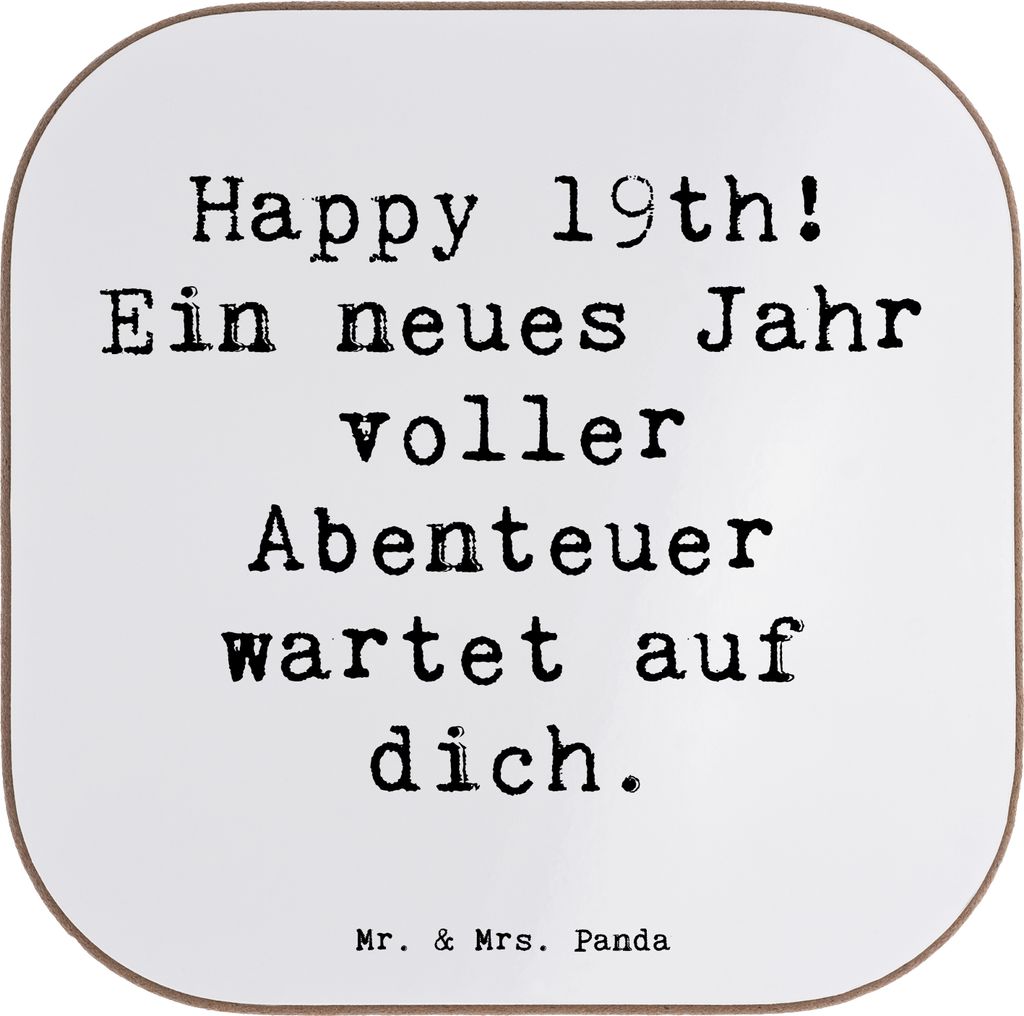 Mr. & Mrs. Panda eckiger untersetzer Spruch 19. Geburtstag Abenteuer - Weiß - Geschenk, schöne Erinnerungen, besondere, Freude, gläseruntersetze...