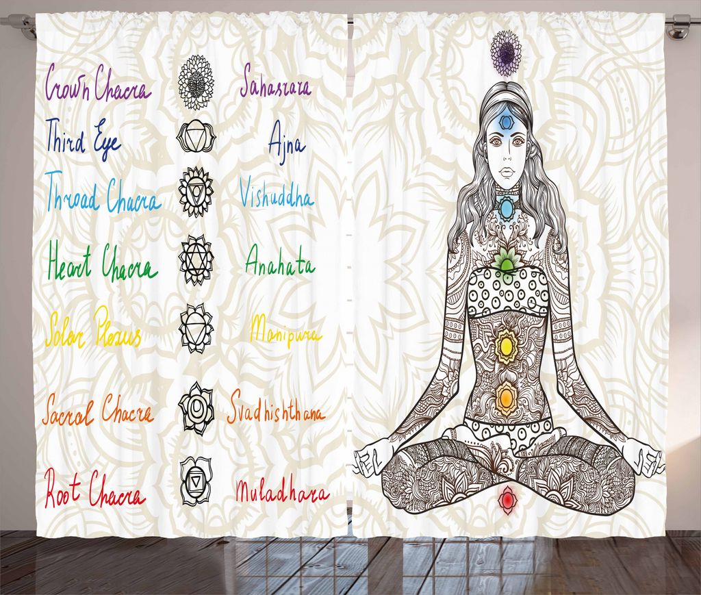 ABAKUHAUS Zen Rustikaler Gardine, Sketch Yoga Gestellt Mädchen, Schlafzimmer Kräuselband Vorhang mit Schlaufen und Haken, 280 x 175 cm, Mehrfarbig