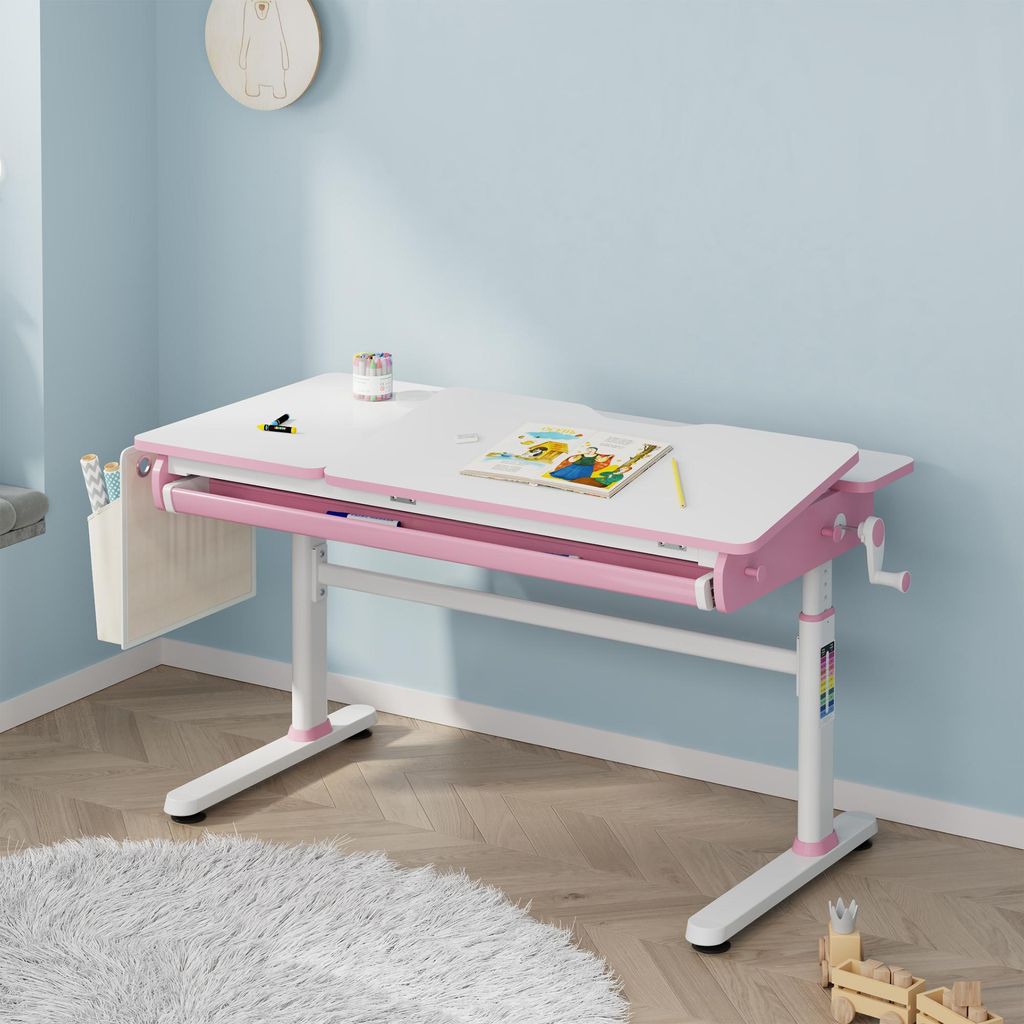 Höhenverstellbarer Kinderschreibtisch 'Kuosa' mit Schublade und Tasche Stahl 120 x 60 cm Pink / Weiß