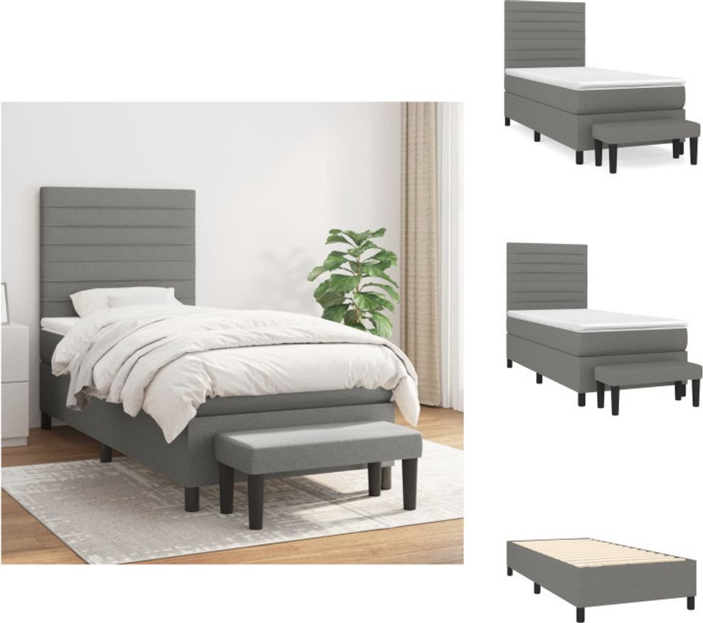 vidaXL Boxspringbett mit Matratze Dunkelgrau 100x200 cm Stoff - Betten & Bettgestelle