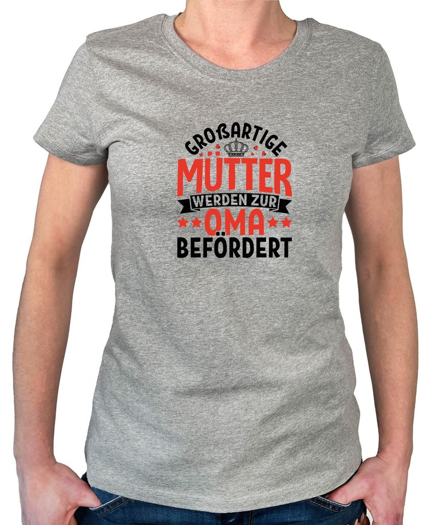 Huuraa Damen T-Shirt Großartige Mütter werden zur Oma befördert M Sport Grey Bio Baumwolle Fairtrade Damenshirt Geschenkidee