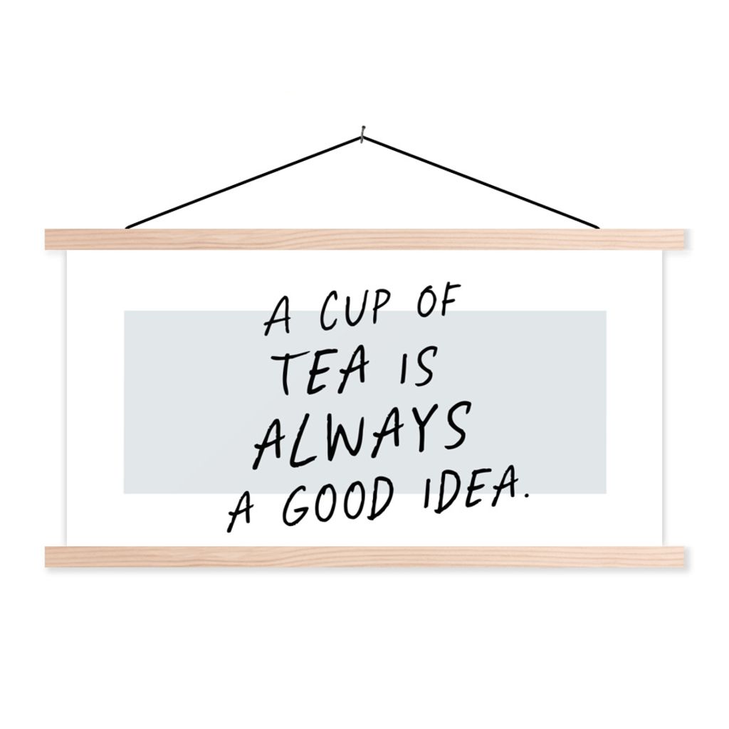 MuchoWow Textilposter Sprichwörter - Eine Tasse Tee ist immer eine gute Idee - Zitate - Tee 60x30 cm mit holzfarbenen Rahmen - Dekoration