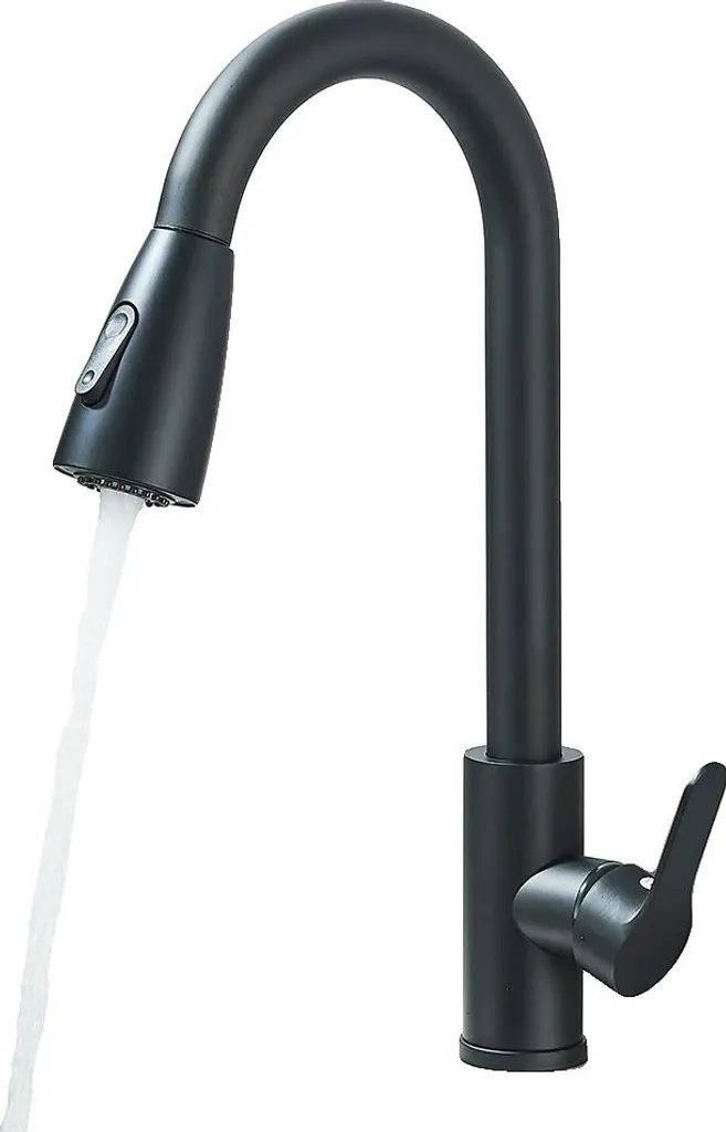 Rubinetto Cucina Nero Opaco con Doccetta Estraibile Rotazione 360 Gradi