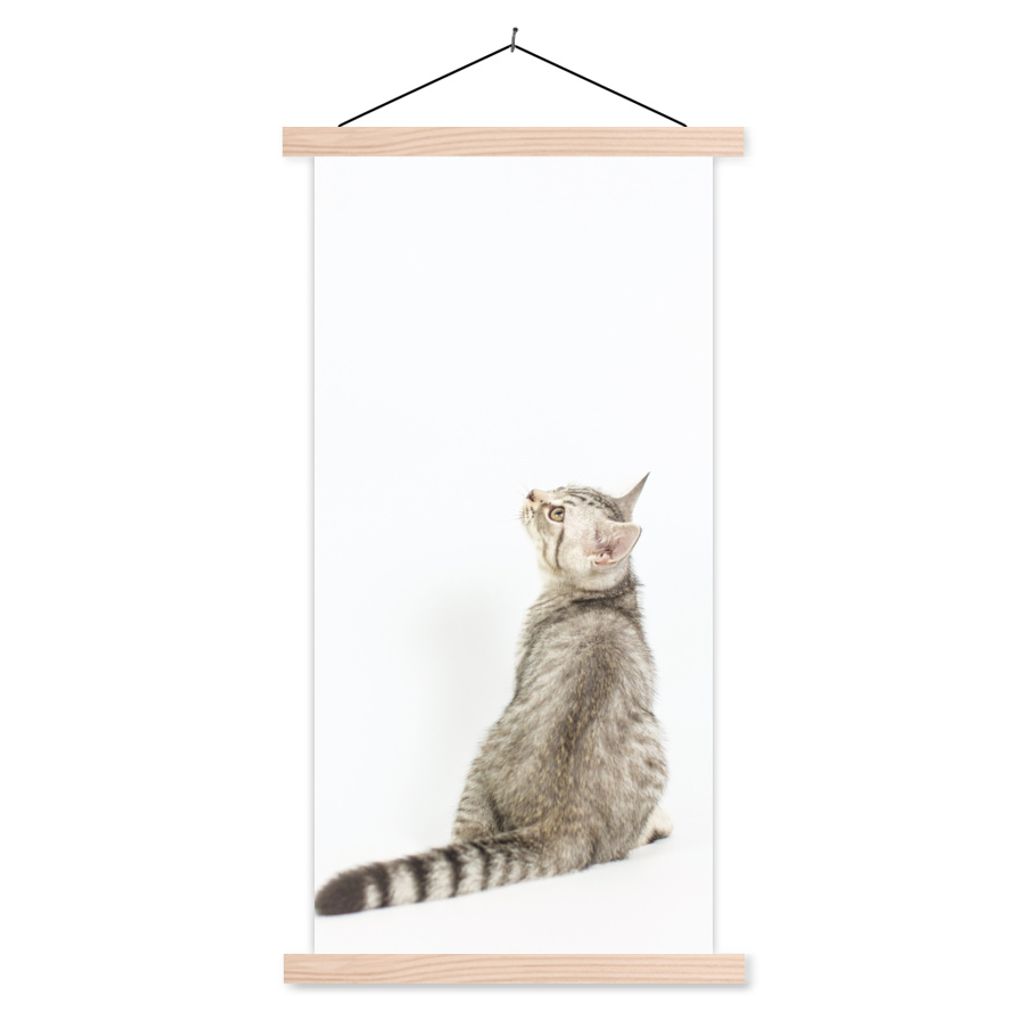 MuchoWow Textilposter Katze - Haustiere - Fell 40x80 cm mit holzfarbenen Rahmen - Wohnzimmer