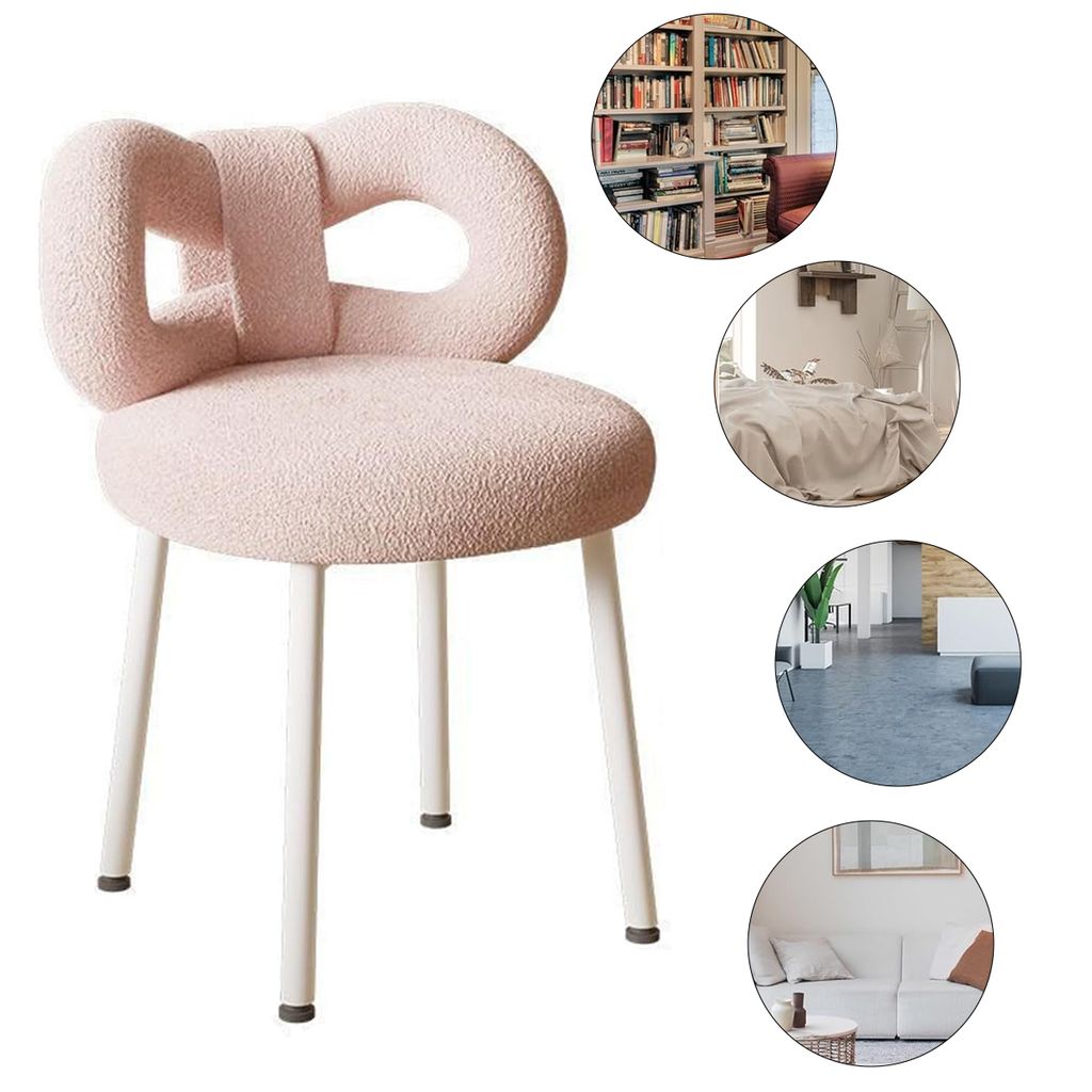Schminkhocker, Bow Shape Rücken Dressing Stuhl, Sitzhocker Polsterhocker, Höhenverstellbarer Ankleidesessel für das Schlafzimmer, 33x33x67cm, rosa