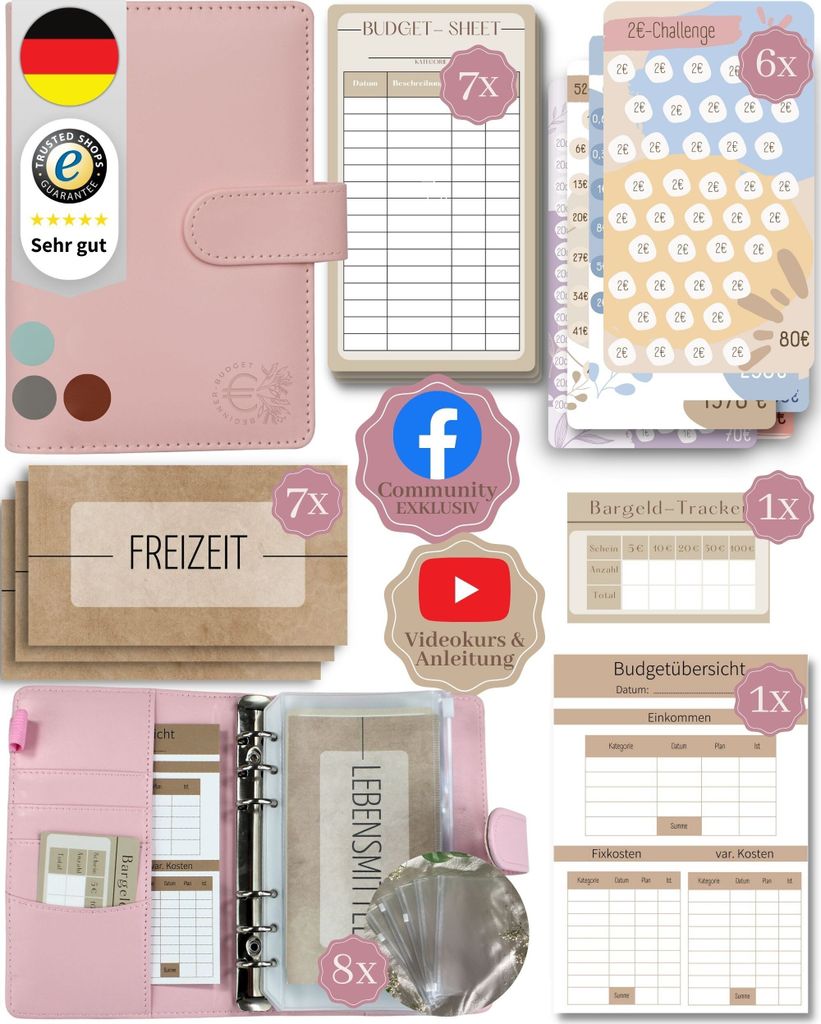 BeginnerBudget® Budget Planner Deutsch A6 Glattleder (Rosa) Produktbild