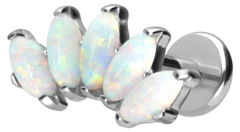 Ohrpiercing, Nasenpiercing Titan Labret mit Push Fit BOGEN + SYNTHETSCHE OPALE Silber Stablänge: 5mm | Stabstärke: 1,2mm
