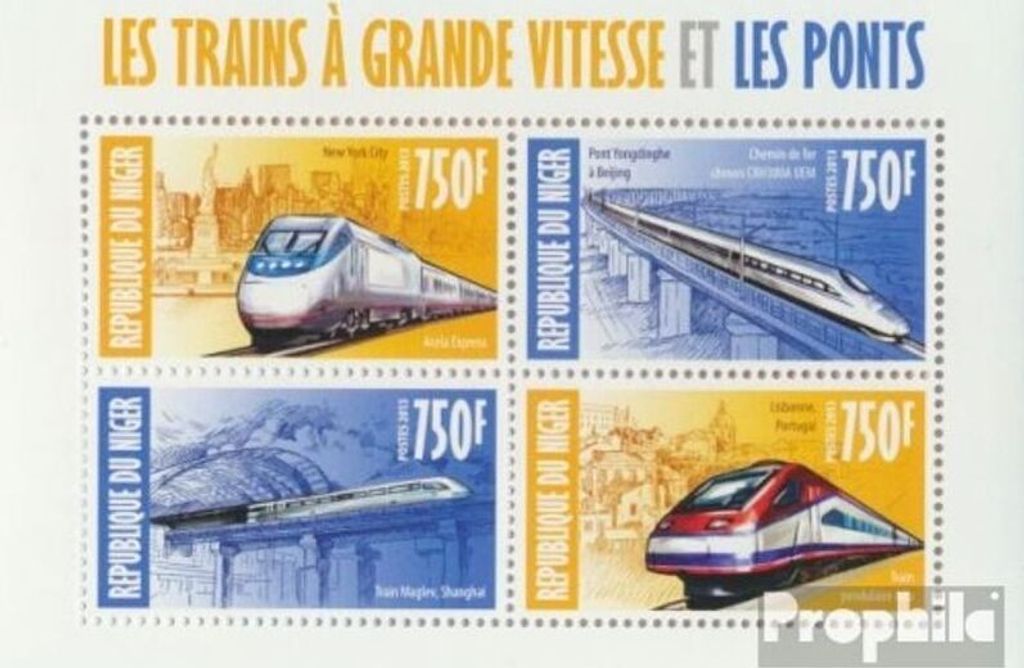 Briefmarken Niger 2013 Mi 2308-2311 Kleinbogen (kompl. Ausg.) postfrisch Hochgeschwindigkeitszüge