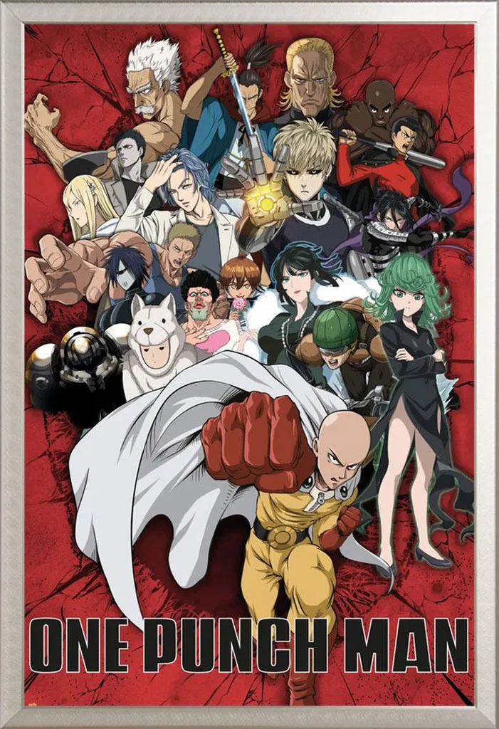 Poster One Punch Man encadré Shinsuke argenté avec vitre incassable