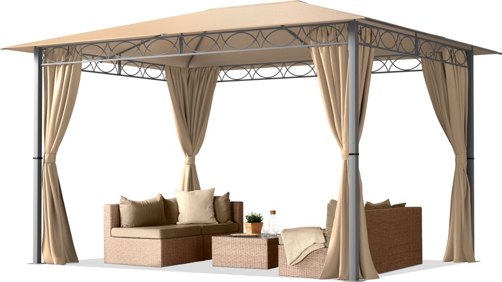Gartenpavillon 3x4 m wasserdicht Premium Pavillon mit 4 Seitenteilen Gartenzelt ca. 220g/m² Dachplane in Taupe