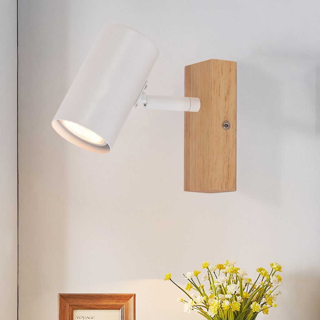 ZMH Deckenleuchte Weiß Deckenstrahler 1 Flammig Holz Deckenlampe GU10 Deckenspots Schwenkbar 350° Spotslight für Wohnzimmer Schlafzimmer Küchen Korridor Esszimmer