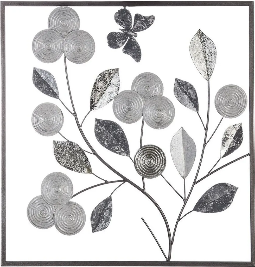 Atmosphera Florale Argento: Decorazione Parete in Metallo 50x50 cm