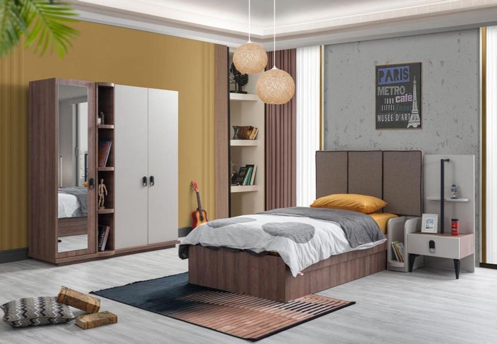 Kinderzimmer Set Bett Nachttisch Kleiderschrank Braun Modern Hochwertig Möbel
