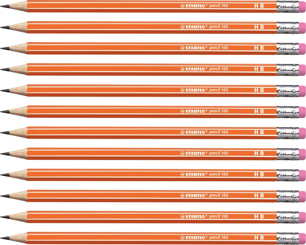 Bleistift mit Radiergummi - STABILO pencil 160 in orange - 12er Pack - Härtegrad HB