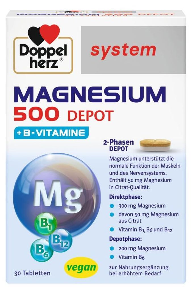 Doppelherz System Magnesium 500 Depot Tabletten für Muskeln und Nervensystem, 30 St. Tabletten