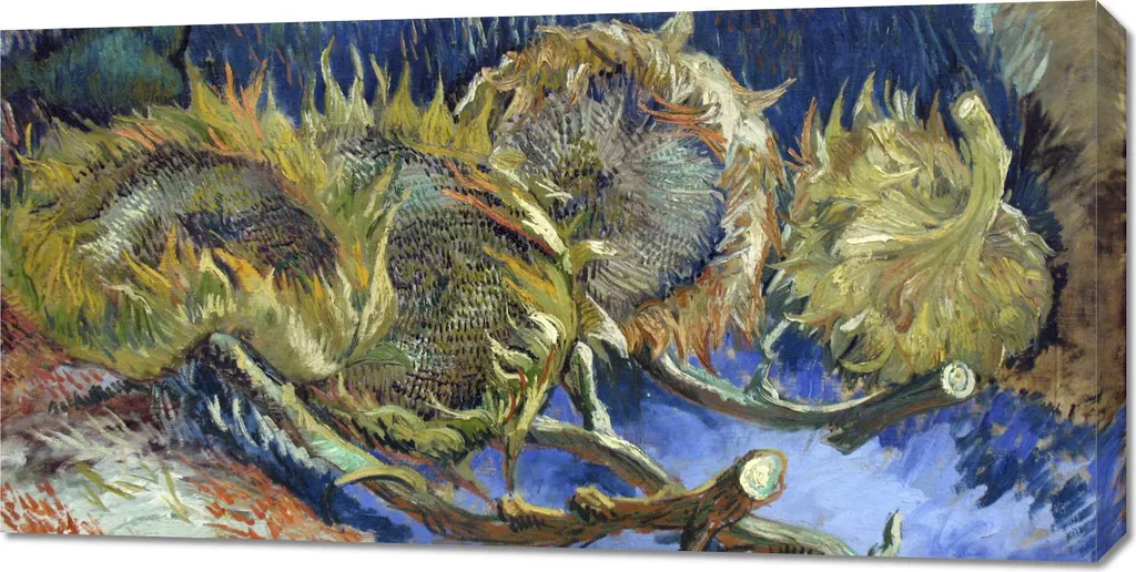 Quadro 100x50 Van Gogh Quattro Girasoli Appassiti Vintage | Tela HD