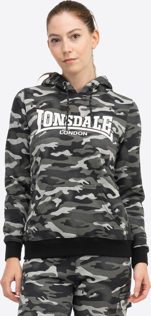 Frauen Kapuzensweatshirt CLOUGH Camo Grey M Lonsdale