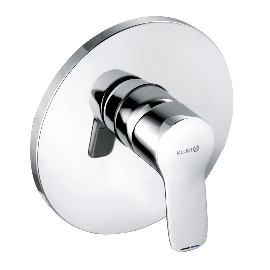 A chrome shower mixer tap mounted on a white background.